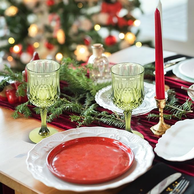 48 Pcs Plastic Green Wine Drinking Glasses, Plastic Water Goblets Green Vintage Reusable Drinkware Vintage Champagne glassware for Wedding Reception Grand Event Party, 7oz