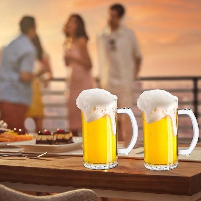 17 OZ Beer Stein Mugs, German Clear Large Tall Beer Glasses With Handle for Men, Set of 2