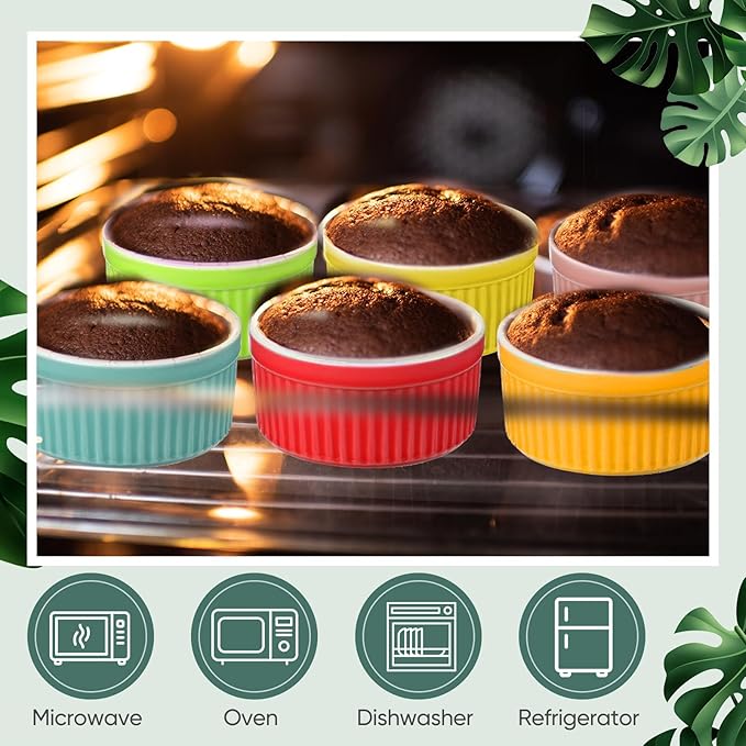 6 Sets Porcelain Ramekins with Lids 8 Oz Oven Safe Creme Brulee Souffle Ramekins with Covers for Oven Stackable Ceramic Bowl with Lid Baking Dishes Cups for Baking(Multi Colors)