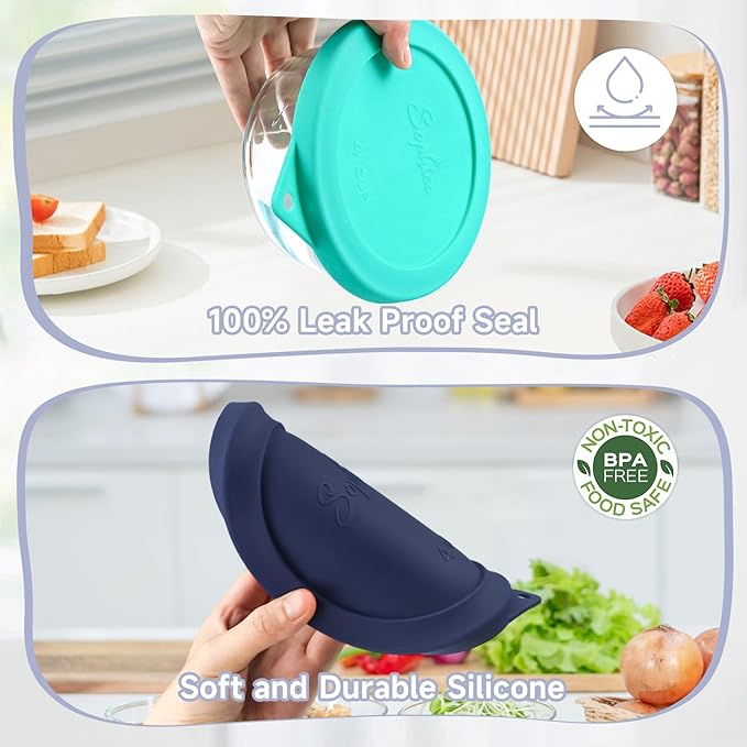 Sophico 4 Cup Round Silicone Storage Cover Lids Replacement for Anchor Hocking and Pyrex 7201-PC Glass Bowls (Container not Included) (Navy Blue-2 Pack)