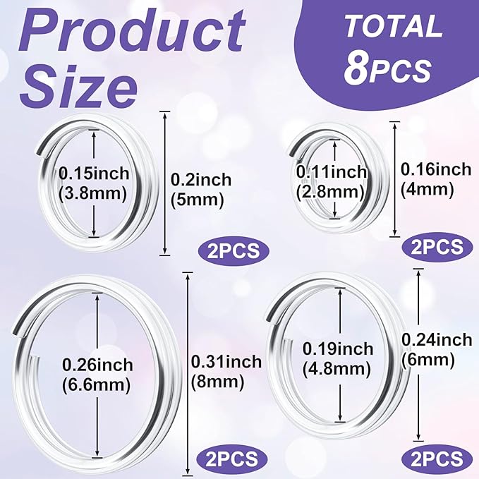 6pcs Jump Rings for Jewelry Making, 925 Sterling Silver Split Jump Ring, 5/6mm Double Loops Small Key Rings Open Connector Closures for Necklace Bracelets Jewelry Marking