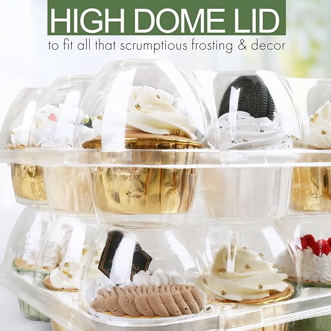 LotFancy Cupcake Containers 12 Count, 20 Sets, Plastic Dozen Cupcake Boxes for 240 Cupcakes, Disposable Cupcake Carrier Holder with Detachable Tall Dome Lid, BPA Free, Standard Size