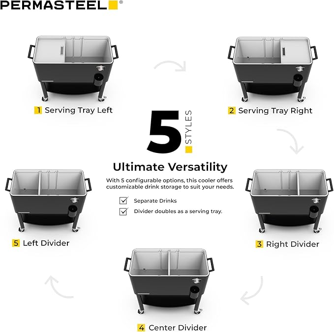 Permasteel 80 Quart Party Cooler, Rolling Ice Chest with Wheels and Handles for Indoor Outdoor Patio