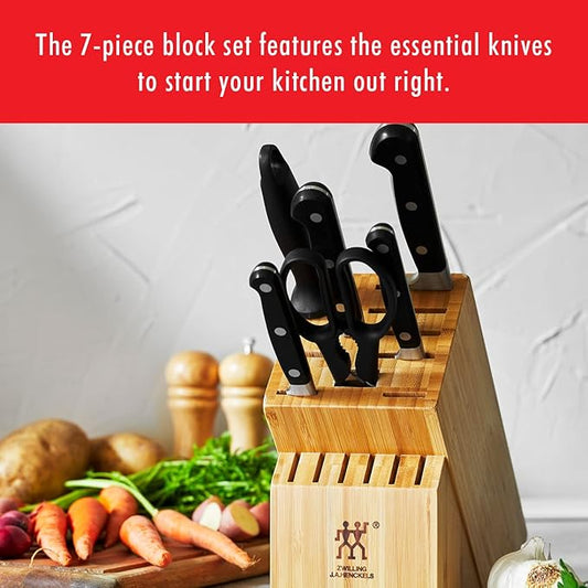 ZWILLING Professional S Knife Set with Block, Chef’s Knife, Serrated Utility Knife, 7 Piece, Bamboo
