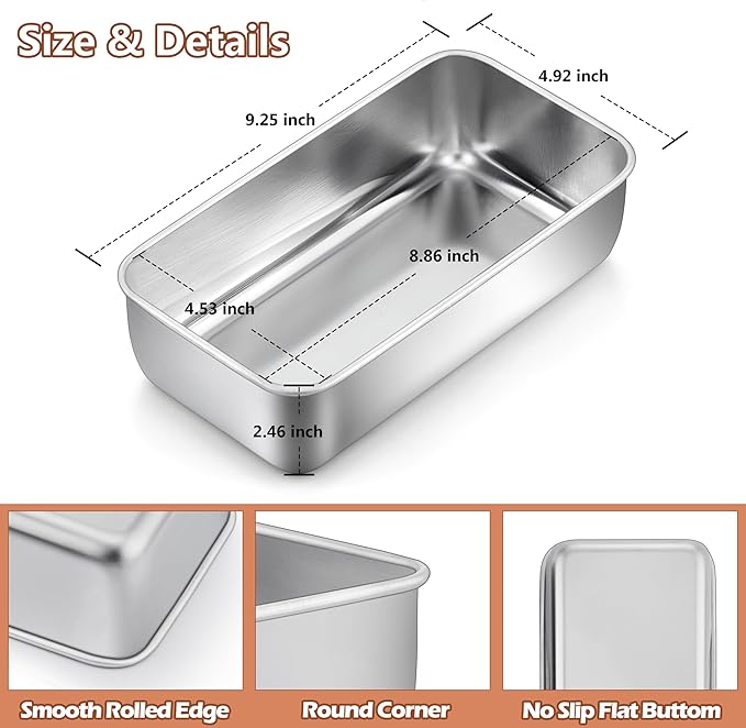 LIANYU 2 Pack Bread Loaf Pans for Baking Bread, 9x5Inch Stainless Steel Meatloaf Baking Pan, Loaf Tin for Homemade Banana Brownies and Pound Cakes, Dishwasher Safe