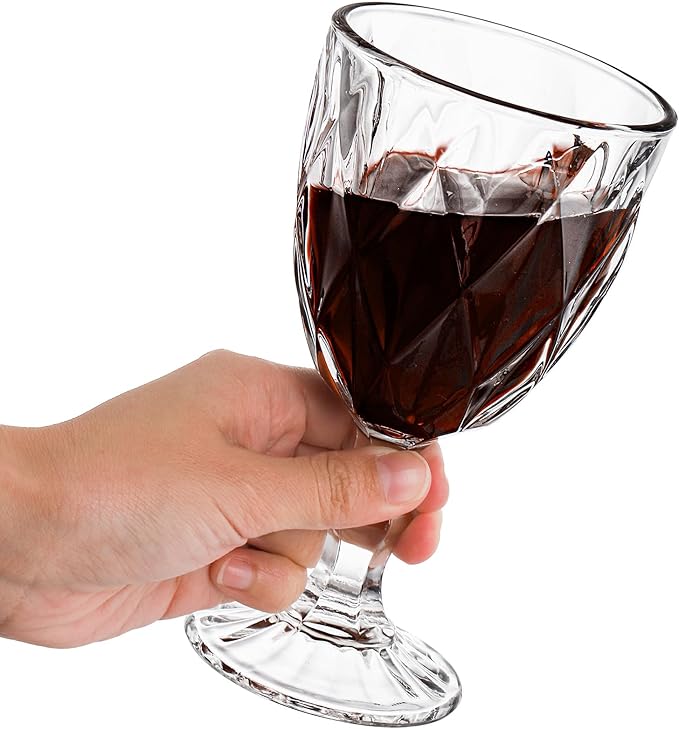 SOUJOY 6 Pack Glasses Goblet, 10oz Vintage Embossed Glass Cup, Beverage Stemmed Party Wine Glasses for Soda, Juice in Bars, Restaurants, Home