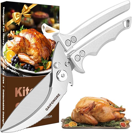 Poultry Shears Heavy Duty,Kitchen Shears for food Heavy Duty,Kitchen Scissors All Purpose,Chicken Shears,Fish,Meat,Easily Separable for Thorough Cleaning,Dishwasher Safe (Silver)