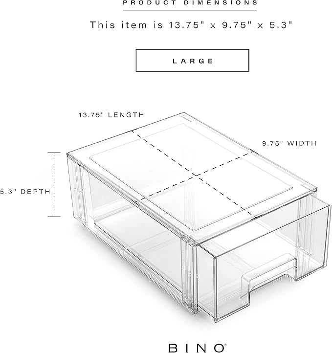 BINO | Stackable Plastic Storage Drawers, Large - 6 Pack | THE CRATE COLLECTION | Multi-Use Storage Bins with Drawers | BPA-Free | Pantry Organization | Home Organization | Fridge Organizer