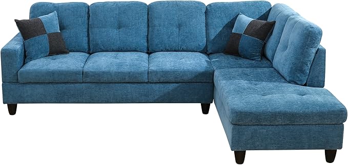 NicBex L Shaped Couch Sectional Couches for Living Room 2 Pieces Modern Sectional Sofa with Right Chaise Sectional Couch with Solid Frame for Living Room, Flannel, Blue