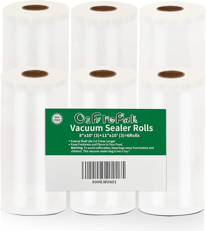 O2frepak 6Pack 8"x10'(3Rolls) and 11"x10'(3Rolls) Vacuum Sealer Bags Rolls with BPA Free,Heavy Duty Vacuum Sealer Storage Bags Rolls,Cut to Size Roll,Great for Sous Vide Cooking