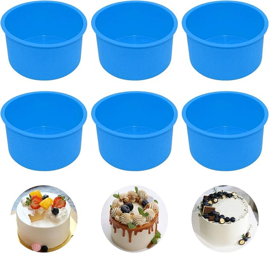 Silicone Mini Round Cake Molds, 4 Inch, Blue, Reusable, Non-Stick, Microwave, Oven, Freezer Safe
