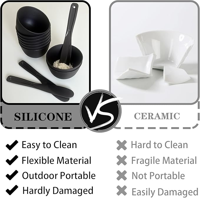 12Pcs Silicone Facial Mask Bowl DIY Face Mask Mixing Bowl for Home Salon Spa Face Skin Applicator Bowl with Stir Sticks, Black