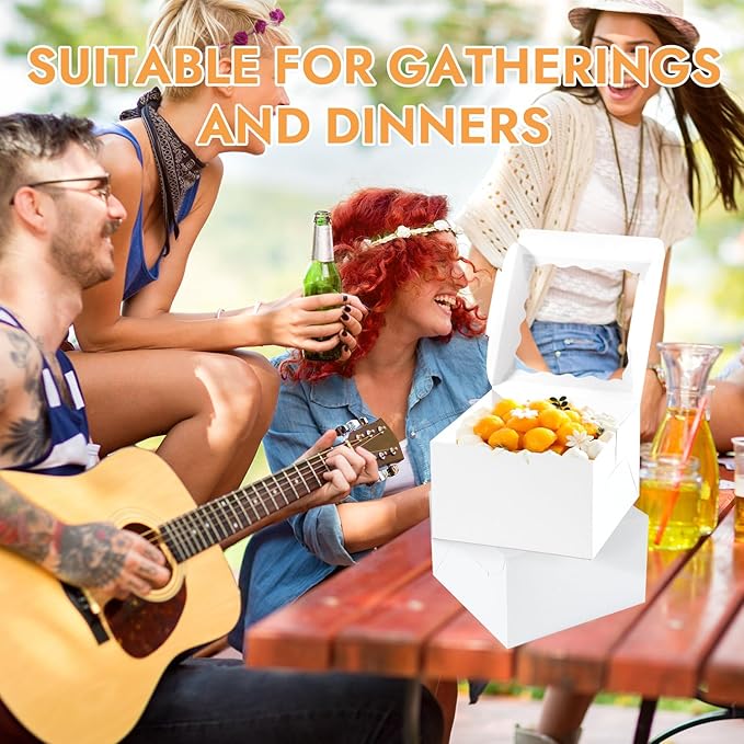 48PCS 9x9x5 Inches Cake Boxes with Window, White Bakery Dessert Boxes, Cajas Pasteles for Cake, Cake Carrier Container for Valentine's Day, Mother's Day, Birthday, Wedding, Party (9*9*5inch/24pcs)