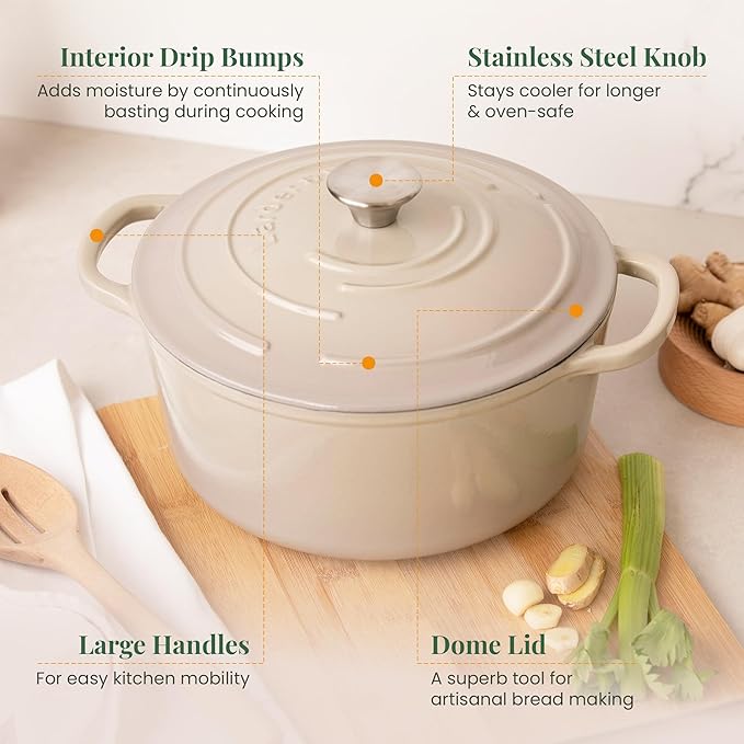 Larder & Vine 21 Piece Cookware Set (Stone) | Dutch Oven, Utensil Set, Saucepan, Skillet, and Trivets