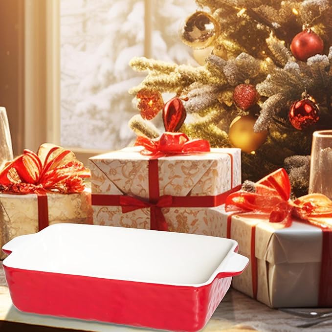 4 QT Baking Dish, Casserole Dishes for Oven, 9x13 Baking Pan with Handles, Lasagna Pan Deep, Ceramic Casserole Dish Oven Safe for Baking, Lasagna, Kitchen, Wedding Gift (Red)