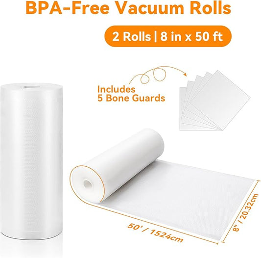 Wevac Vacuum Sealer Bags 8x50 Rolls 2 pack for Food Saver, Seal a Meal, Weston. Commercial Grade, BPA Free, Heavy Duty, Great for vac storage, Meal Prep or Sous Vide