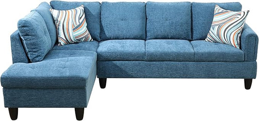 NicBex L Shaped Couch Sectional Couches for Living Room 2 Pieces Modern Sectional Sofa with Left Chaise Sectional Couch with Solid Frame for Living Room, Flannel, Blue