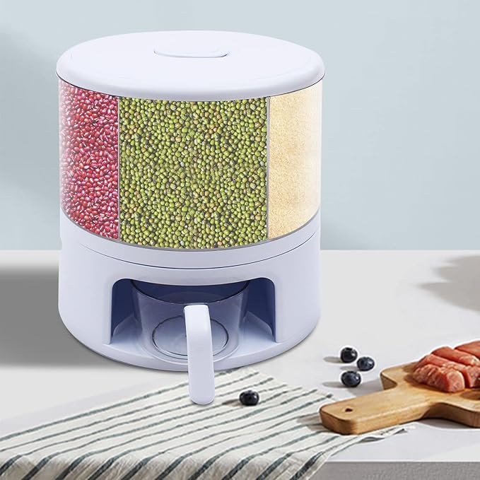 360° Rotatable Cereal Dispenser, One-Click Rice Output, Visible Round Multigrain Tank Cup Dry Rice Container Food Dispenser Sealed Grains Cans Grain Storage Tank for Storage Small Beans (Style 1)