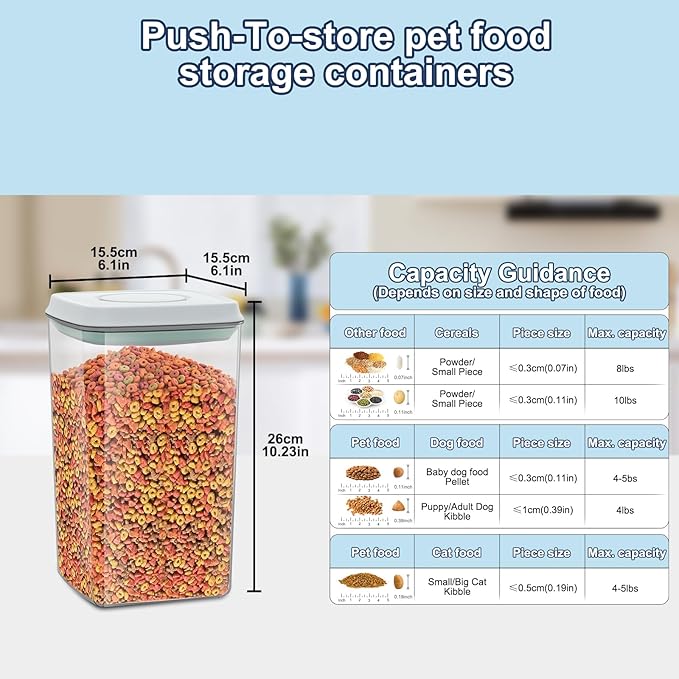 4.2Qt Airtight Dog Cat Food Storage Container and Dog Treat Containers BPA-Free, PET Clear Stackable Pet Storage Bin, 1 Cup Scoop, 1 Sponge cleaning brush, Pop Top, With handle -1Pack