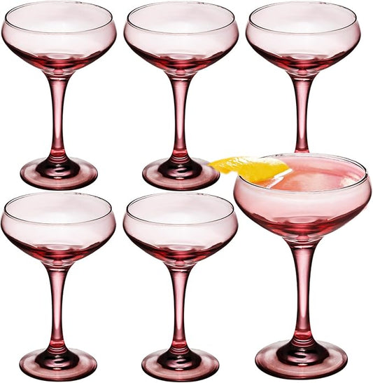 6 Pieces Crystal Martini Glasses Champagne Flute,Coupe Bowl Stemmed Cocktail Glasses,Set Of 6 Elegant Pink Goblets Colored Drinking Cups Champagne Wine Glasses for Parties Cocktail Margarita,Juice