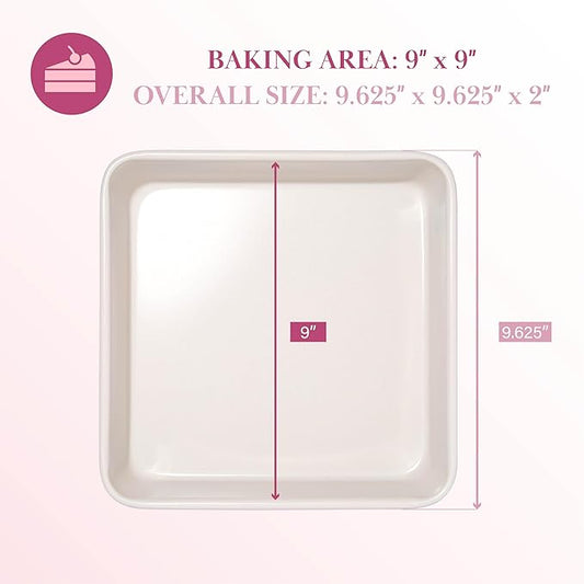 Paris Hilton Nonstick Carbon Steel Bakeware Collection, 9-Inch Square Cake Pan, Dishwasher Safe, Made without PFOA and PFAS, Pink Cream Two-Tone
