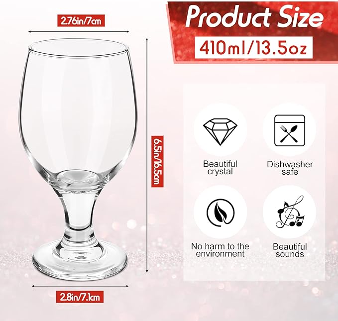 Patelai Set of 12 Clear Glasses 13.5 oz Water Goblet Glass Stemmed Water Glasses for Juice Wine Beer Tea Milk Cold Beverages Drinks Dishwasher Safe
