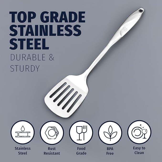 Zulay Kitchen Stainless Steel Metal Spatula – Lightweight, Strong & Durable Metal Turner – Easy to Use, Comfortable Grip, Heat Resistant & Dishwasher Safe – Perfect for Home Cooks & Chefs (14.8")