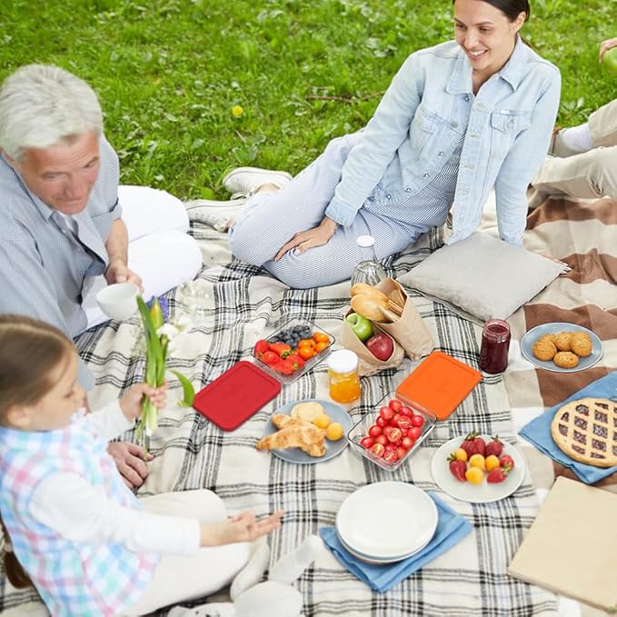 Sophico 3 Cup Rectangle Silicone Storage Cover Lids Replacement for Pyrex 7210-PC Glass Bowls, Container not Included (ORANGE, 2 Pack)