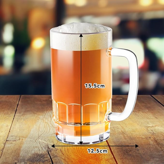 20 OZ Beer Stein Mugs, German Clear Large Tall Beer Glasses With Handle for Men, Vertical Bar Mug Set of 2