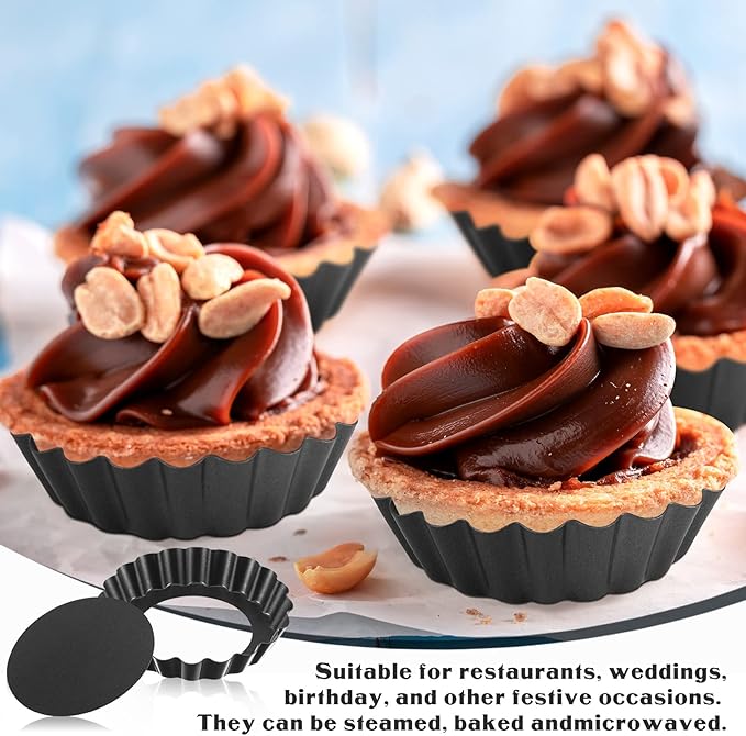 Patelai 24 Pieces Mini Tart Pans 4 Inch with Removable Bottom Round Nonstick Quiche Pan Fluted Sided Small Tart Tins Mold for DIY Kitchen Baking Pies, Tartlets, Mousse Cakes, Muffins, Fruit, Desserts