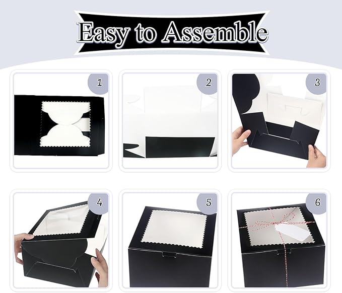 20Pcs 8 Inch Cake Boxes with Window, 8x8x5 Inches Black Bakery Boxes, Cake Carrier Container for Pastries, Pie, Cookies, Chocolates, Cupcakes, Birthday Party, Wedding