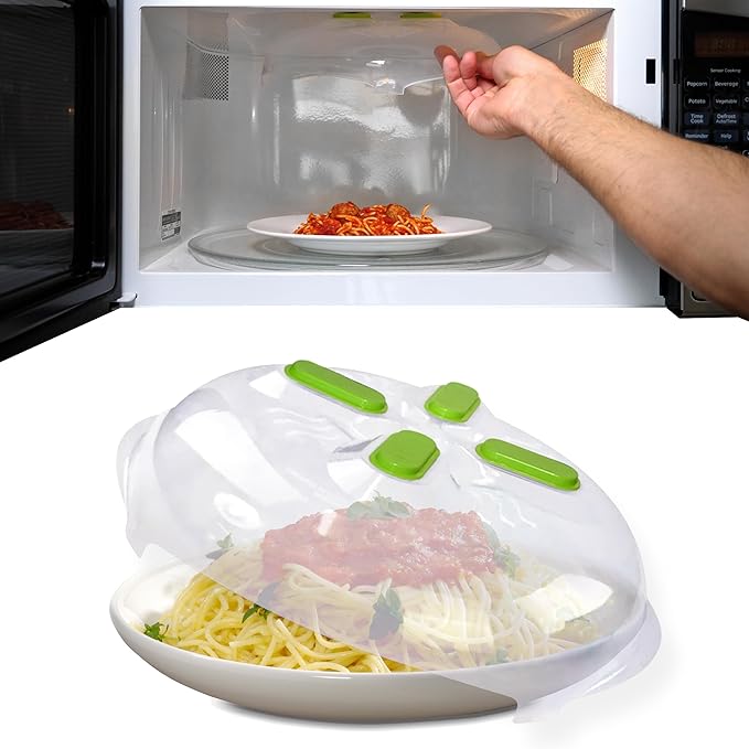 HOVER COVER Magnetic Microwave Cover for Food | Clear Microwave Splatter Cover | Microwave Plate Cover with Steam Vents | Food Grade Dish Cover | BPA-Free | Dishwasher Safe | Green