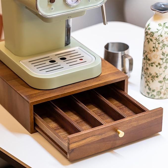 Acacia Wood Coffee Pod Drawer Compatible with Nespresso Vertuo, Pods Holder, Pod Organizer Tray, Storage, Stand, Container, Capsule Holder for Coffee Bar Countertop, 40 Big or 60 Small Pods Capacity