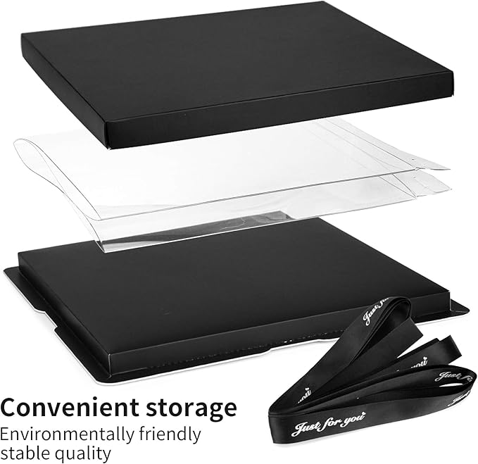 Clear Cake Box, 2-Pack Cake Carrier Container 10" X 10" X 9" with Ribbon Transparent Boxes with Lid Gift Package for Birthday Wedding Party, Black