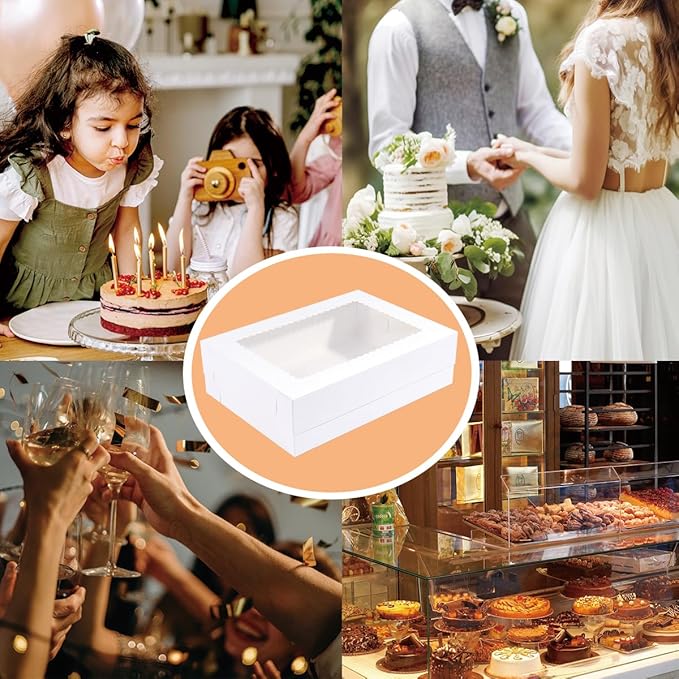 14x10x4 Inches 10 Pack Cake Boxes with Cake Boards,White Bakery Boxes for Quarter Sheet Cakes,Cupcakes,Donuts,Brownie&Pie