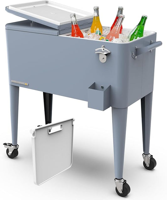 Permasteel 80 Quart Party Cooler, Rolling Ice Chest with Wheels and Handles for Indoor Outdoor Patio