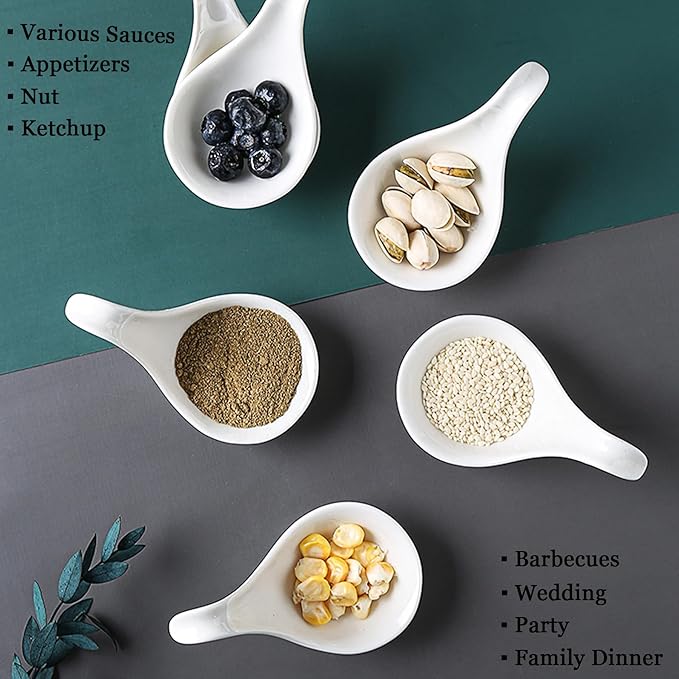 Porcelain Dipping Bowls, 2.1oz with Handle, BBQ Dipping Cups, Side Dishes, Dessert Bowls, for Ketchup, BBQ Sauce, Side Dish, Ice Cream