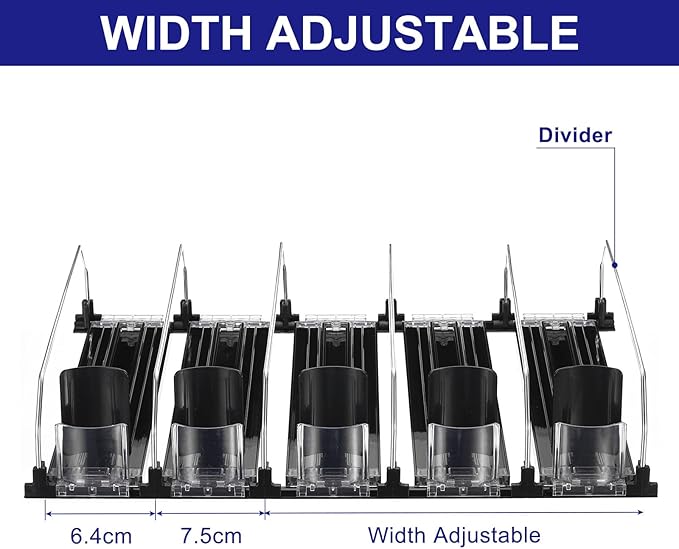 uxcell 5pcs Soda Can Organizer for Refrigerator, Self-Pushing Drink Organizer for Fridge, Width Adjustable Drink Dispenser Beverage Pusher For Pantry Vending Machine, Black