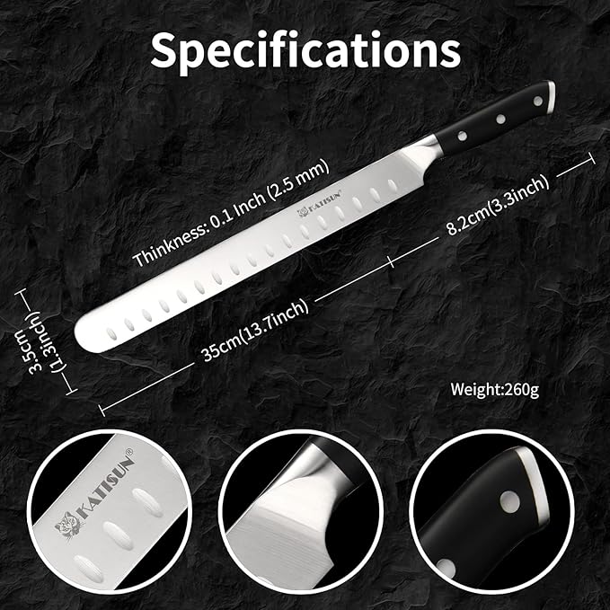 Slicing Carving Knife, 13 Inch Ultra Sharp German Premium Stainless Steel Brisket Knife for Slicing Roasts, Meats, Fruits and Vegetables, Full Cut, Ergonomic Handle Design