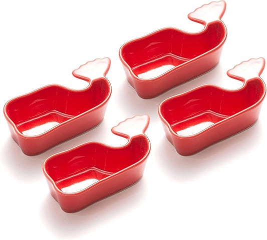 Ceramic Whale Condiment Cup, Red, Set of 2