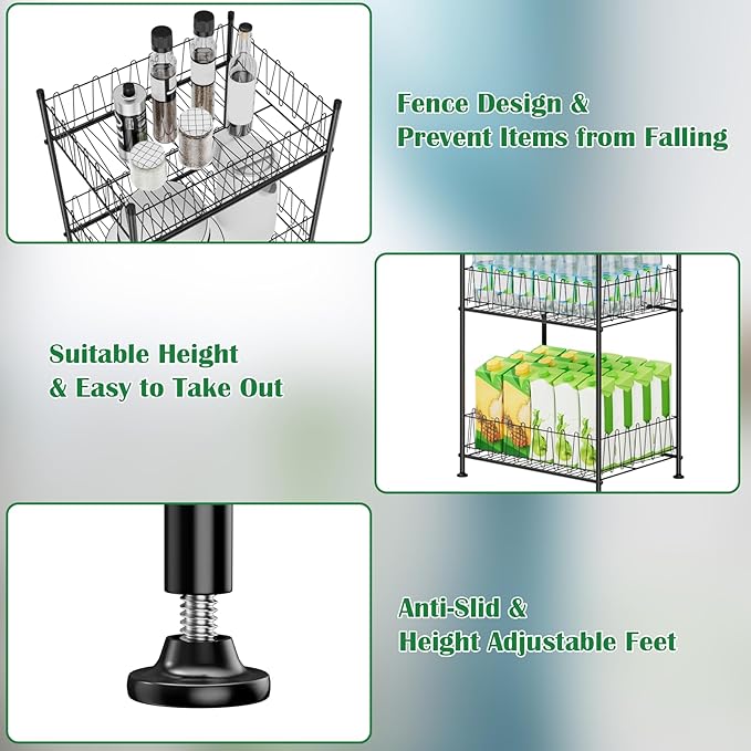 5 Tier Water Bottle Storage Rack Freestanding Metal Water Bottle Holder Shelf Organizer Drink Beverage Soda Can Organizer Storage Rack Bottled Water Stand for Floor Pantry Kitchen Food Storage, Black