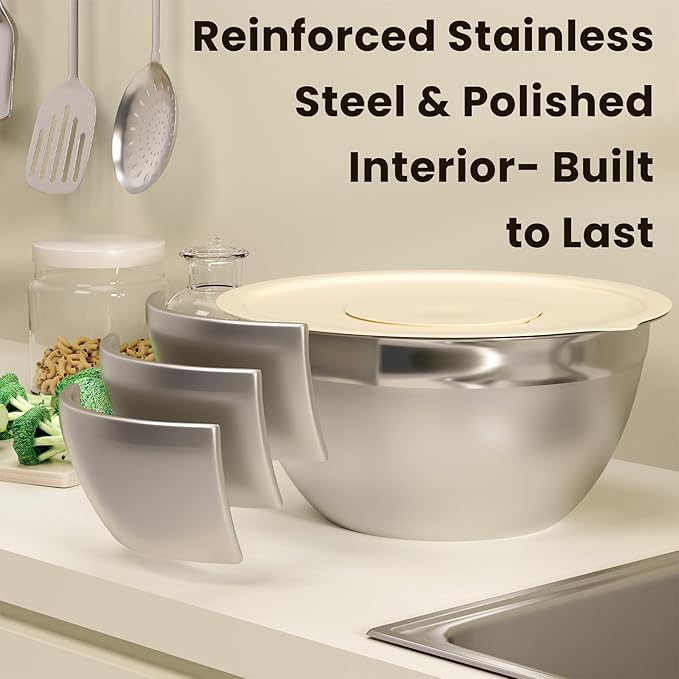 Mixing Bowls with Lids Set 10pcs | Stainless Steel Mixing Bowls with Graters and Egg Whisk,Nesting Bowls Set for Baking, Cooking, Meal Storage(1.2QT-5.5QT)