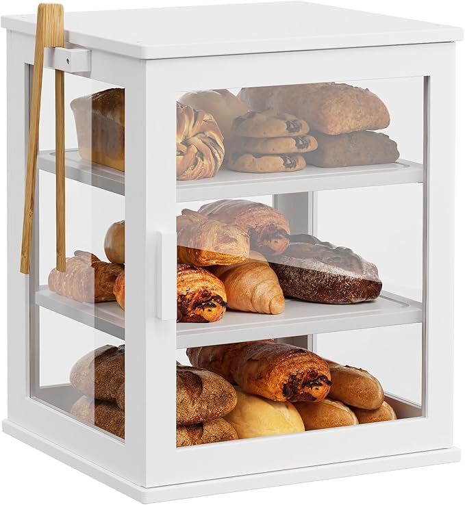 WOWLIVE Bread Box for Kitchen Countertop, Large 3 Layers Bread Storage Container for Homemade Bread with Window, Farmhouse Breadbox Organizer for Kitchen, Cabinet, Pantry (White, Extra Large)