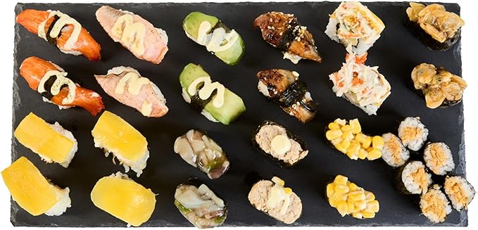 Restaurantware Slate Serving Tray 1 Pack of 15.7" x 7.8" Foam Feet Charcuterie Stone Plate Rustic Edges Freezable Black Serving Display Cheese Boards for Kitchen, Gourmet, Dining, Parties