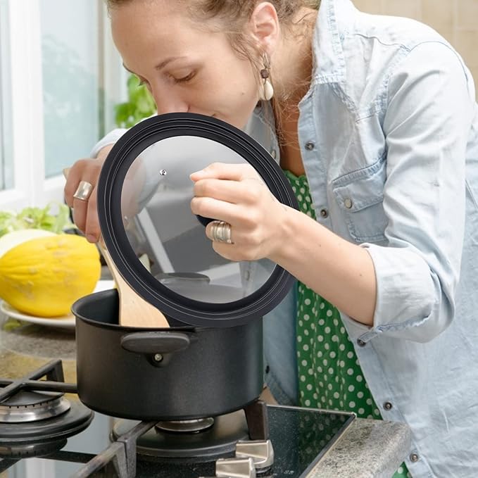 Universal Lid for Pots, Pans and Skillets - Tempered Glass Lid with Heat Resistant Silicone Rim Fits 8.5" - 10" Diameter Cookware, Replacement Lid for Frying Pan and Cast Iron Skillet (8.5"9.5"10")