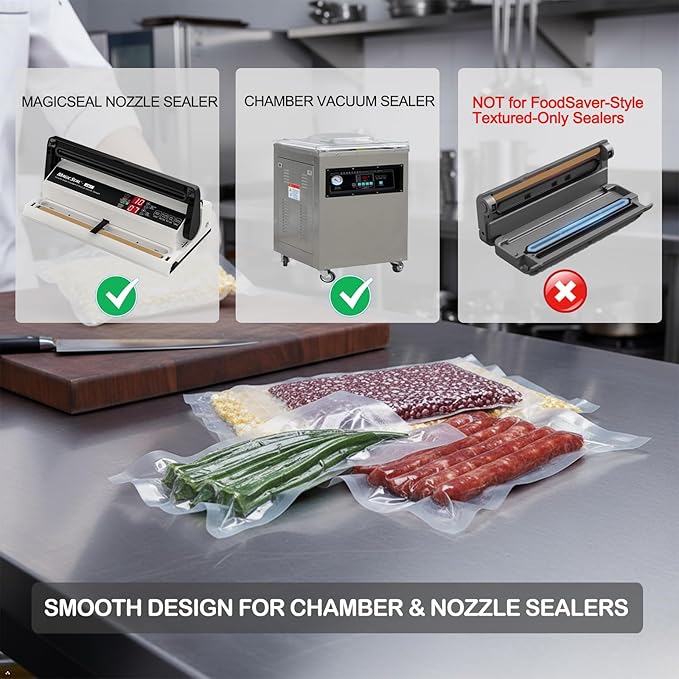 MAGIC SEAL Chamber Vacuum Sealer bags, 100 Quart 8" x 12" Vacuum Chamber Pouches for Food Storage & Sous Vide, BPA Free, Smooth/Non-Textured Bags, Not Compatible with FoodSaver-Type Sealers