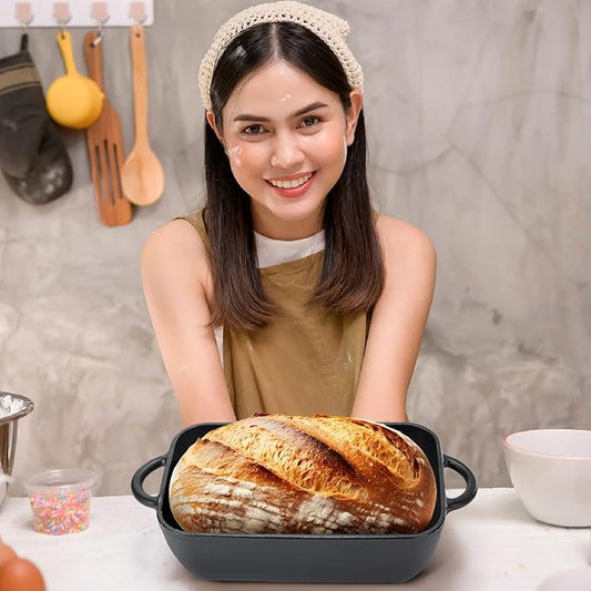 Cast Iron Bread Pan with Lid Pre-Seasoned Dutch Oven 5.7QT Non-Stick Bread Loaf Pan, Sourdough Artisan Baking Pots for Baking Roasting(Multifunctional)