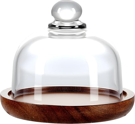 Mini Glass Butter Dish with Lid, Clear Domed Cheese Dish with Handle, Individual Serving Small Butter Tray with Cover, Round Cute Dessert Serving Bowl for Table, Kitchen Countertop, Refrigerator