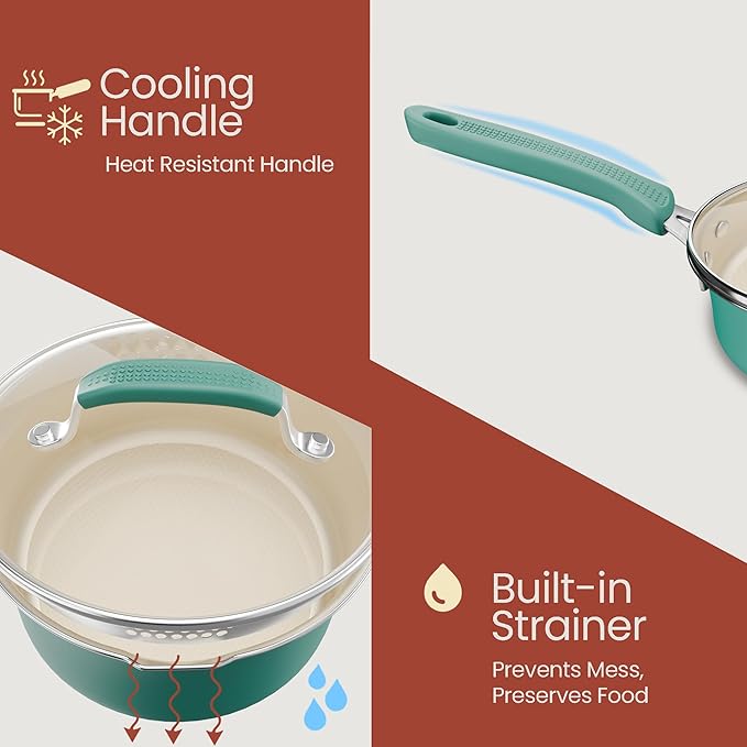 Pots and Pans Set, 22-Piece Non Stick Cookware & Bakeware Sets with Plaid Pattern, Stackable Design, Dishwasher Safe, Stain-resistant, Oven & All-Stove Safe, Tempered Glass Lid,Aqua