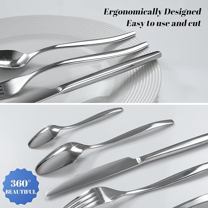 20-Piece Silverware Set for 4, Stainless Steel Flatware, Durable 18/0 Stainless Steel Utensils, Rust-Proof & Dishwasher Safe, Modern Tableware for Home & Dining